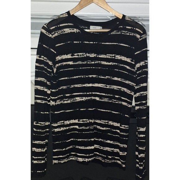 Vince Tops | Vince Shadow Stripe Print Long Sleeve Jersey Tee | Color: Black - Picture 10 of 14